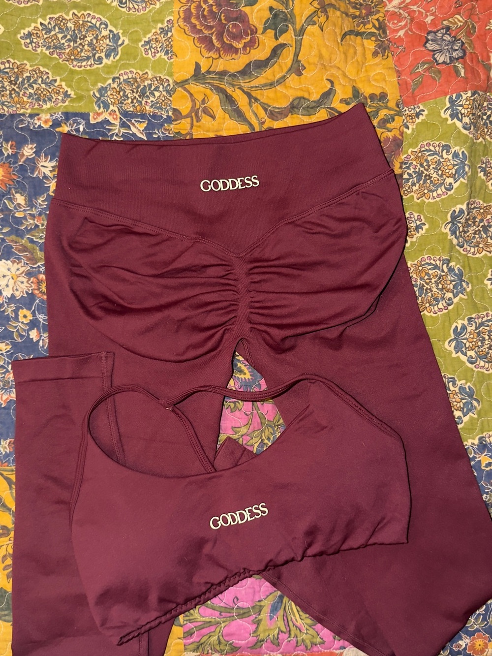 Goddess Merlot T-Back Sports Bralette and Seamless Leggings Set